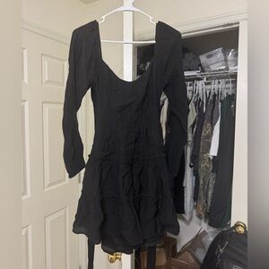 Altar'd State Black Long Sleeve Scoop Tiered Dress